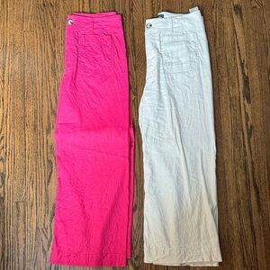 Anthropologie Vibrant Pink and Classic Cream Wide Leg Pants